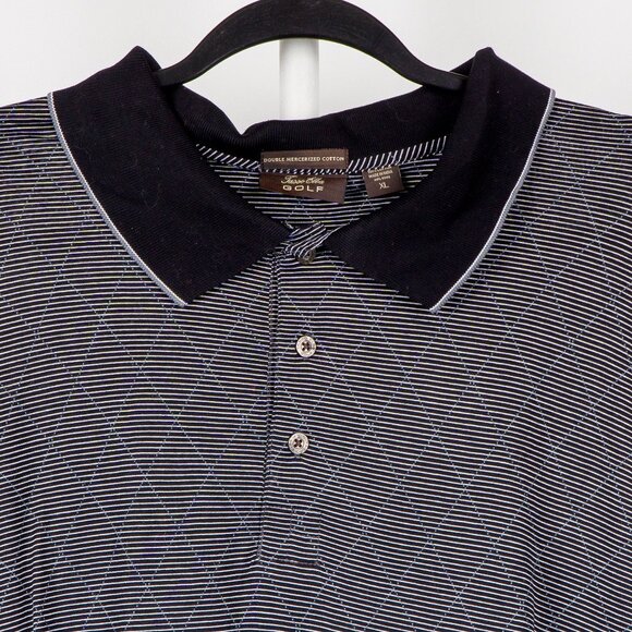 Tasso Elba Golf Polo Shirt XL Black White Striped Diamond Long Mercerized Cotton - Picture 4 of 7